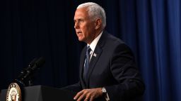 WASHINGTON, DC - JULY 06:  U.S. Vice President Mike Pence speaks during a visit to the U.S. Immigration and Customs Enforcement (ICE) agency headquarters on July 6, 2018 in Washington, DC. Pence received a briefing on "ICE's overall mission on enforcement and removal operations, countering illicit trade, and human smuggling."  (Photo by Alex Wong/Getty Images)