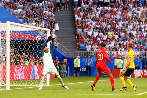 Dele Alli scores on a header for England's second goal.