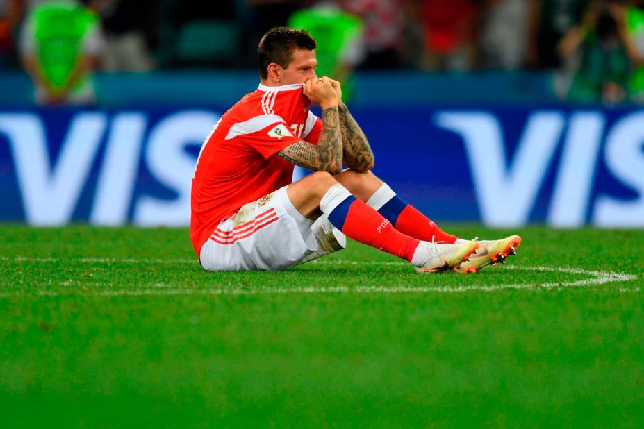 Russian forward Fedor Smolov reacts after the Croatia match.