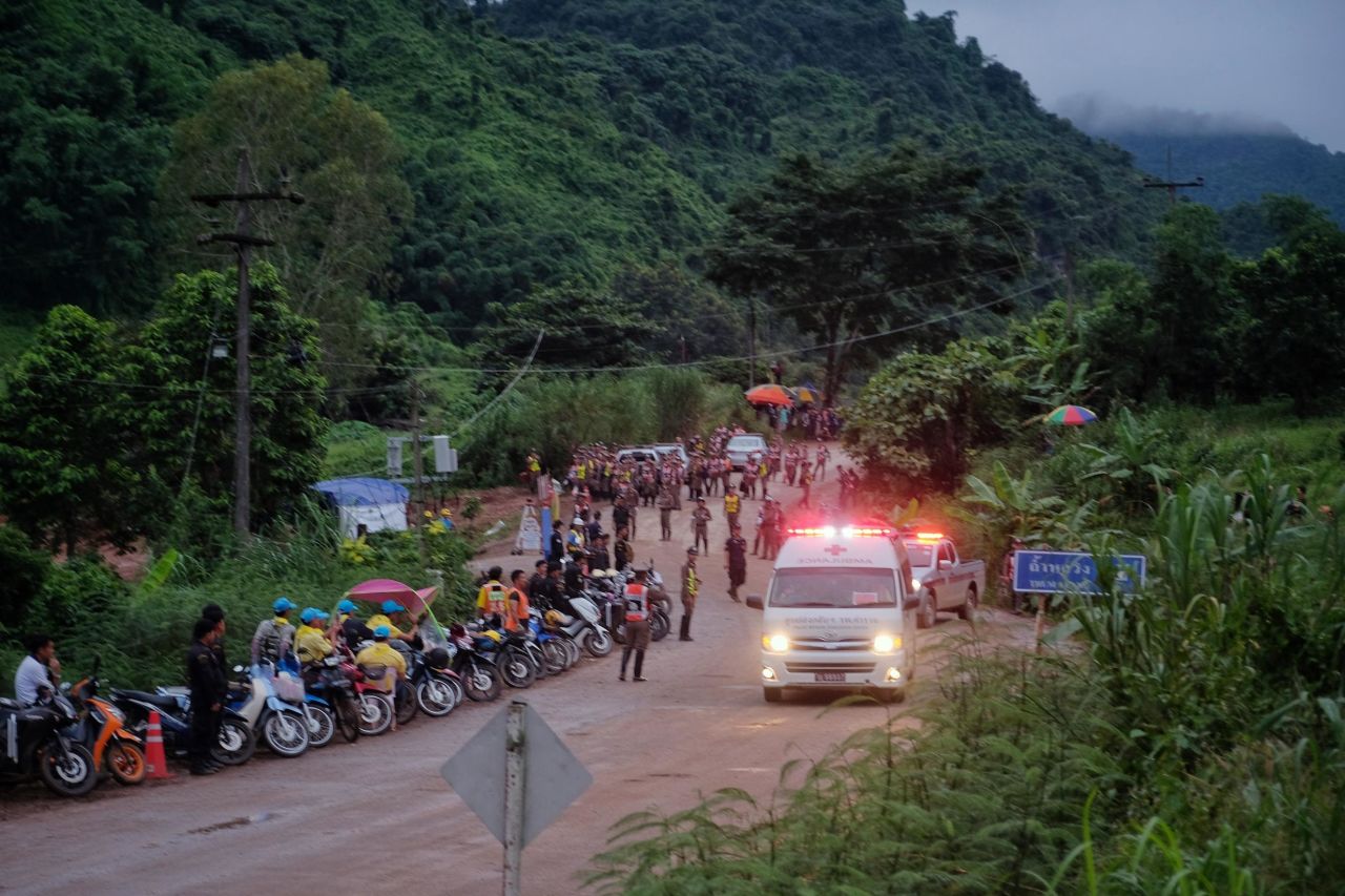An ambulance leaves the scene of the rescue effort on July 8.