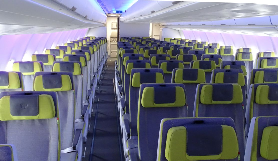 Airbus's A330neo offers a new interior design which includes LED mood lighting and larger overhead bins. 