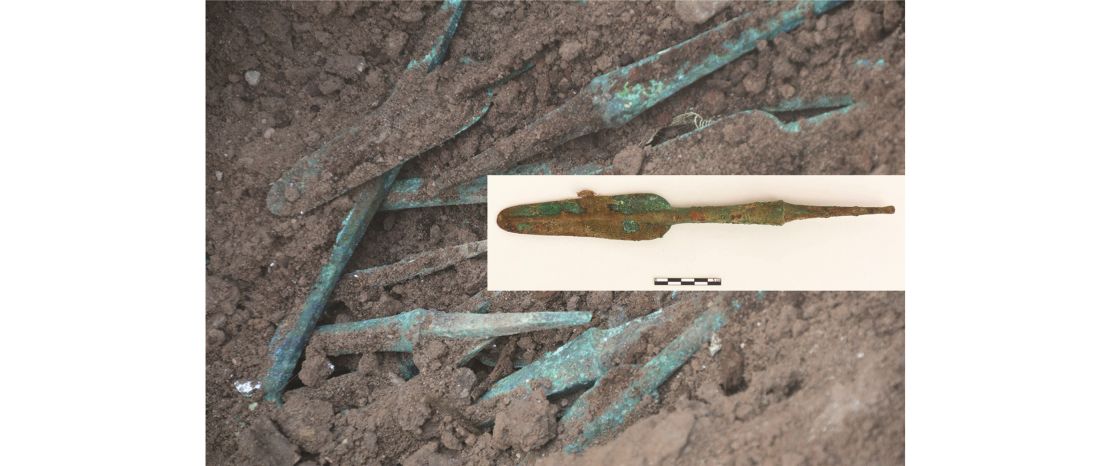 More than 100 bronze spearheads were found in the internal chamber.
