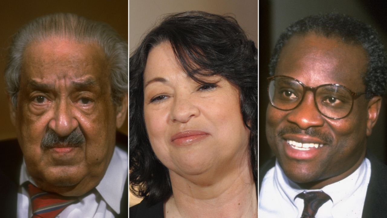 From left, Thurgood Marshall, Sonia Sotomayor and Clarence Thomas.