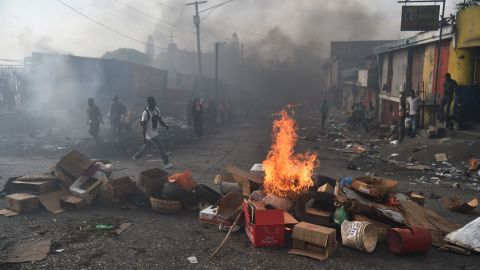 Demonstrators have set-up impromptu barricades.