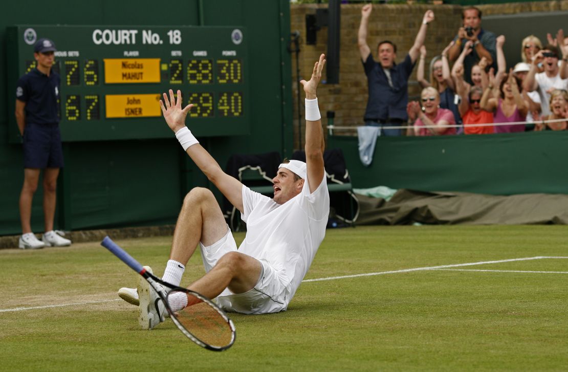 John Isner reached the Wimbledon quarterfinals Monday after winning the longest tennis match ever in 2010 at the same venue. 