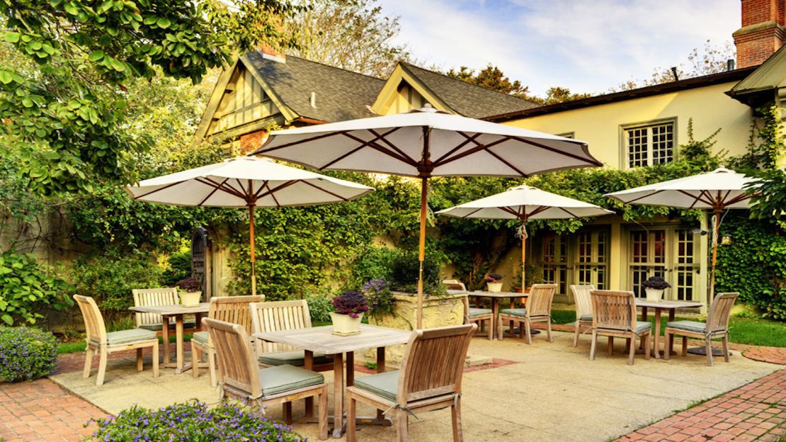 The exterior of Baker House 1650 has the grandness of an English manor house.