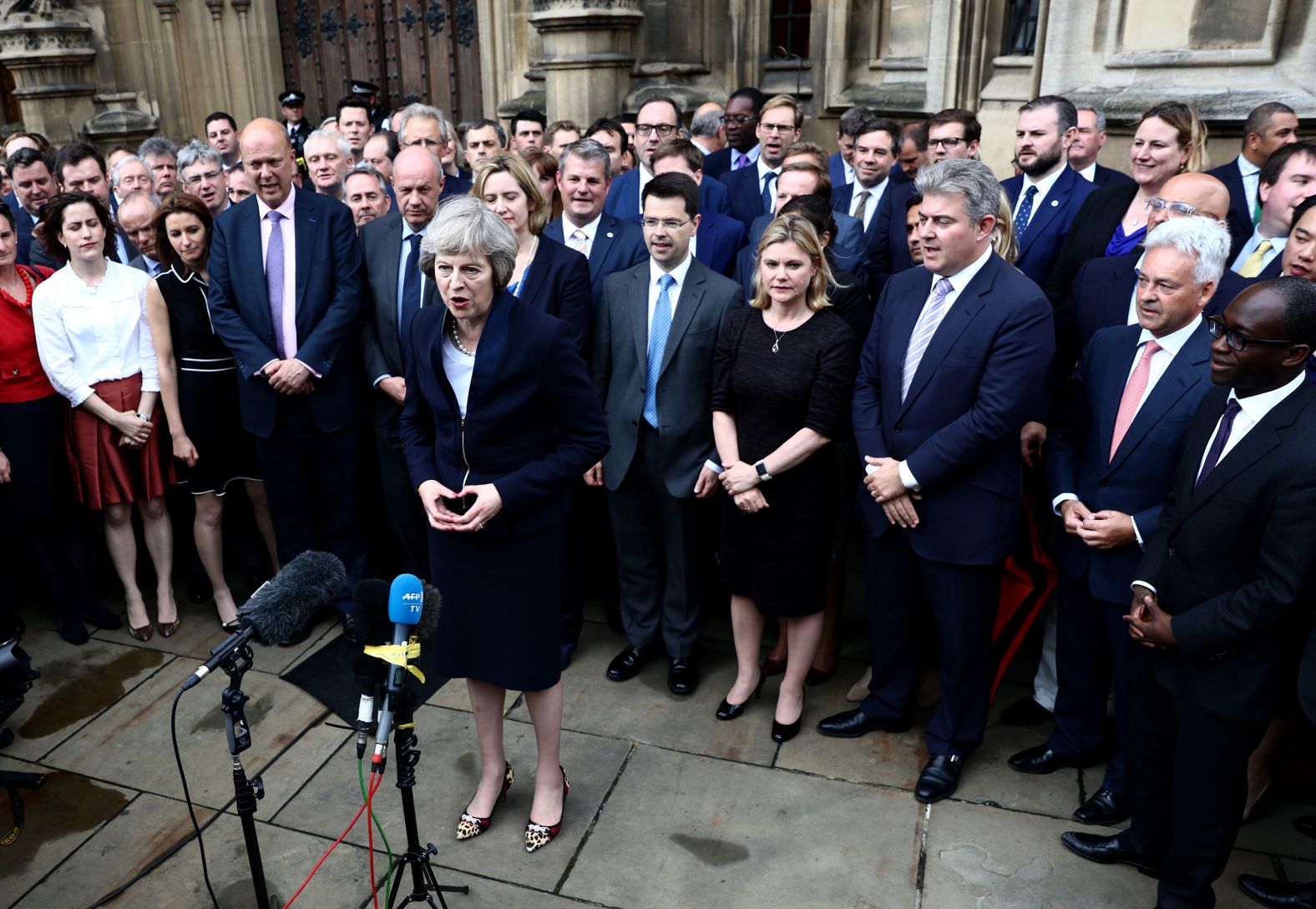 May addresses at a news conference in London in July 2016. She was on course to succeed Cameron as Prime Minister after her only opponent, Andrea Leadsom, dropped out. <a target="_blank">Cameron resigned after the UK</a> voted to leave the European Union.