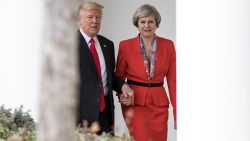 British Prime Minister Theresa May and U.S. President Donald Trump walk along The Colonnade of the West Wing at The White House on January 27, 2017 in Washington, DC. British Prime Minister Theresa May is on a two-day visit to the United States and will be the first world leader to meet with President Donald Trump. Christopher Furlong/Getty Images