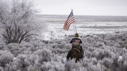 Duane Ehmer rides his horse Hellboy at the occupied Malheur National Wildlife Refuge on the sixth day of the occupation of the federal building in Burns, Oregon on January 7, 2016.
The leader of a small group of armed activists who have occupied a remote wildlife refuge in Oregon hinted on Wednesday that the standoff may be nearing its end. Rob Kerr/AFP/Getty Images