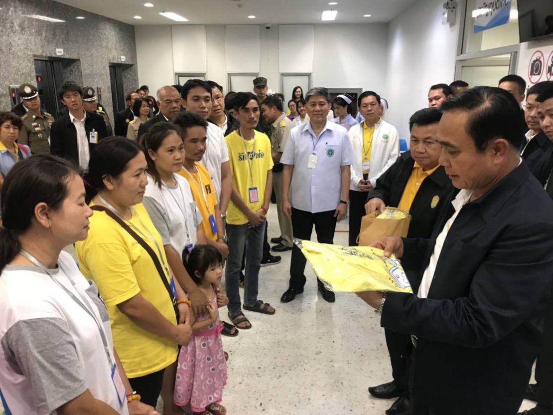 Prime minister Prayut Chan-ocha gives support to families of the rescued boys and thanks hospital staff for taking care of the Wild Boar soccer team members being treated at Chiang Rai Prachanukroh hospital.