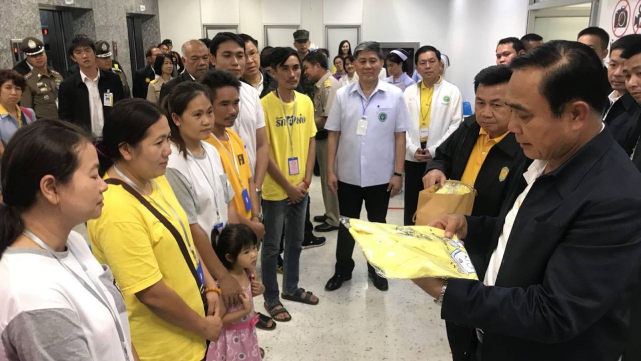 Prime minister Prayut Chan-ocha gives support to families of the rescued boys and thanks hospital staff for taking care of the Wild Boar soccer team members being treated at Chiang Rai Prachanukroh hospital.
