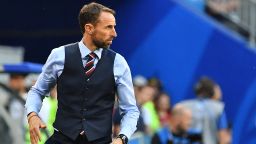 England's coach Gareth Southgate looks on during the Russia 2018 World Cup quarter-final football match between Sweden and England at the Samara Arena in Samara on July 7, 2018. (Photo by Yuri CORTEZ / AFP) / RESTRICTED TO EDITORIAL USE - NO MOBILE PUSH ALERTS/DOWNLOADS        (Photo credit should read YURI CORTEZ/AFP/Getty Images)