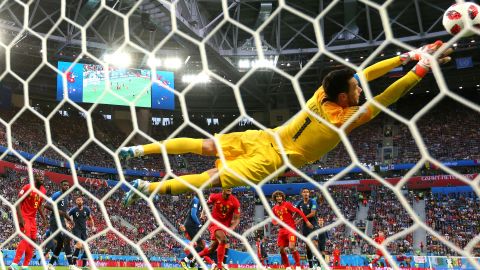 Hugo Lloris of France makes a save during the World Cup semifinal.