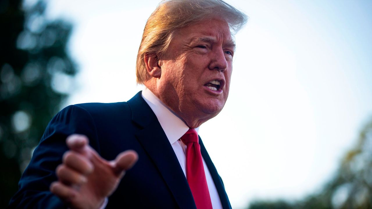 U.S. President Donald Trump speaks on the South Lawn before boarding Marine One and departing the White House, on July 9, 2018 in Washington, DC.