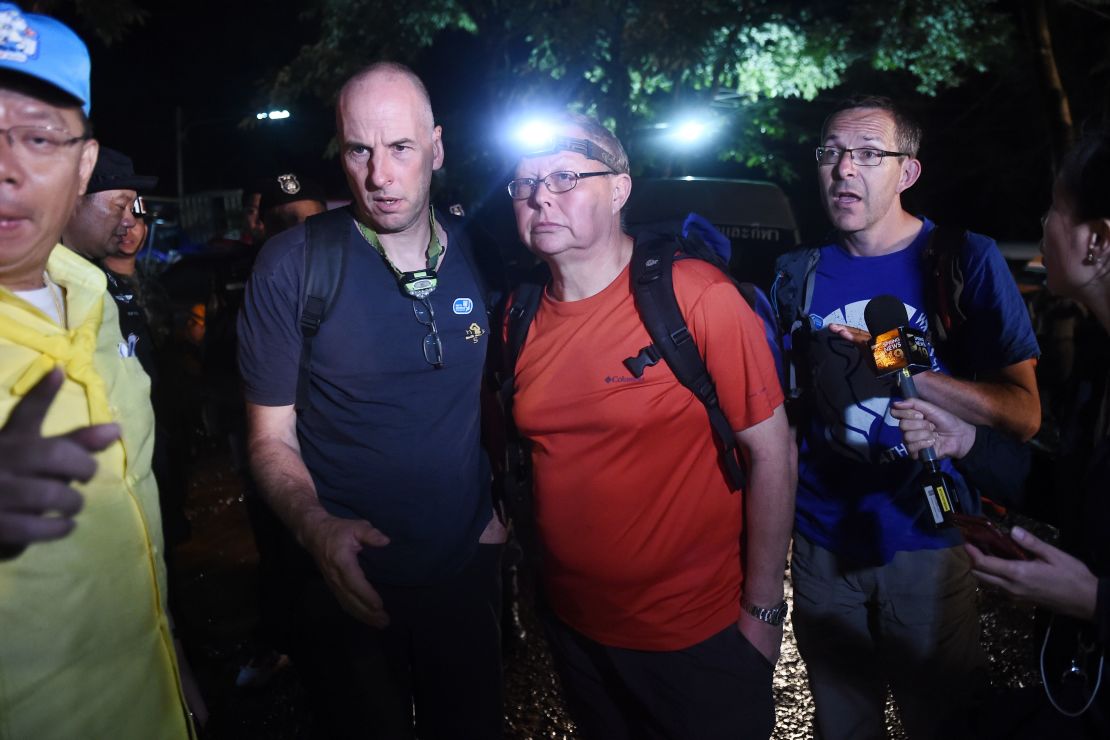 Three British cave-divers, Rick Stanton, Robert Harper  and John Volanthen arrive at Khun Nam Nang Non Forest Park near the Tham Luang cave in Chiang Rai on June 27, 2018.