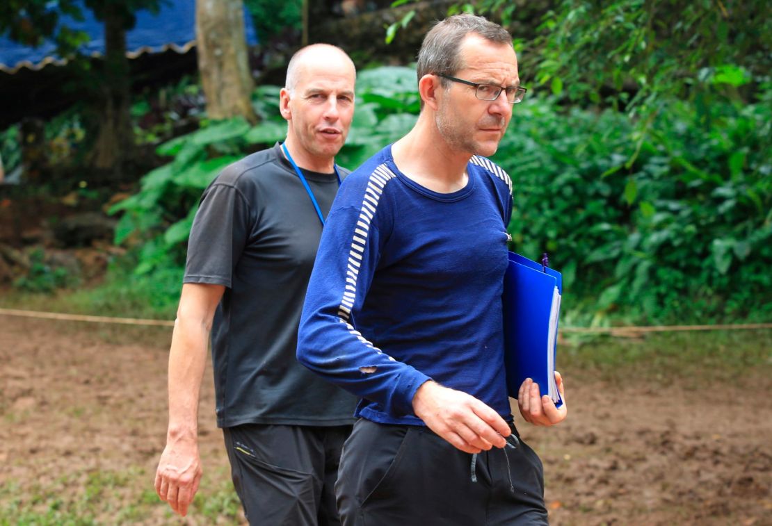 Richard Stanton, left, and John Volanthen arrive in Mae Sai, Chiang Rai province, in northern Thailand, Tuesday, July 3. 