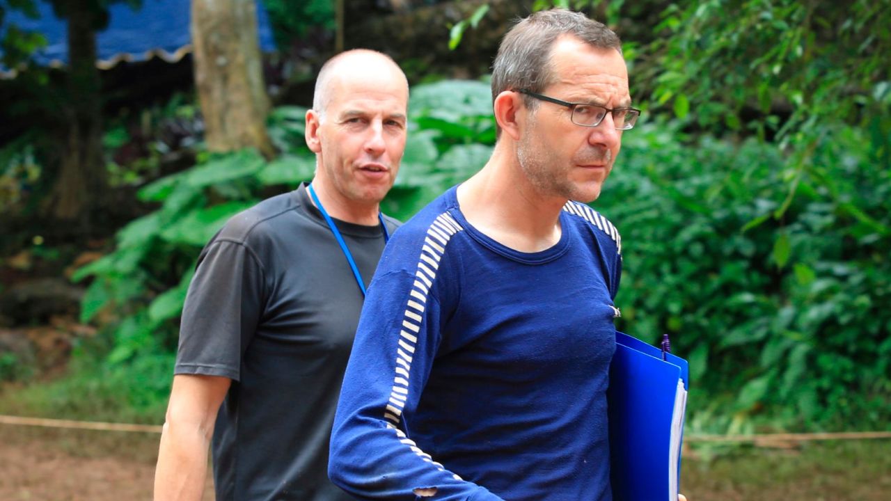 Richard Stanton, left, and John Volanthen arrive in Mae Sai, Chiang Rai province, in northern Thailand, Tuesday, July 3.
