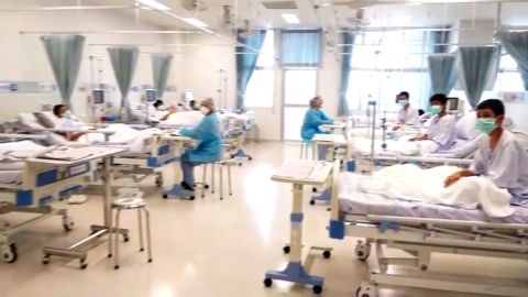 The rescued Thai boys, in a video grab, shown in their hospital beds.