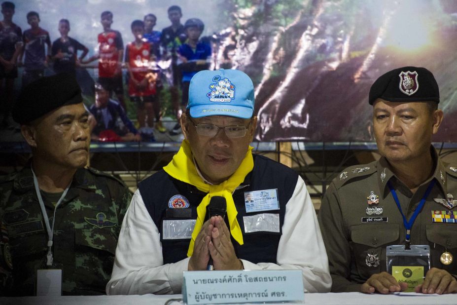 Chiang Rai Governor Narongsak Osotthanakorn speaks during a news conference held after the rescue was finished on July 10.
