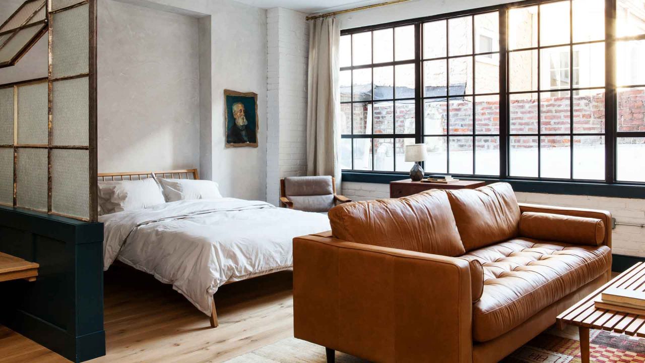 An airy loft at the Lokal Hotel.