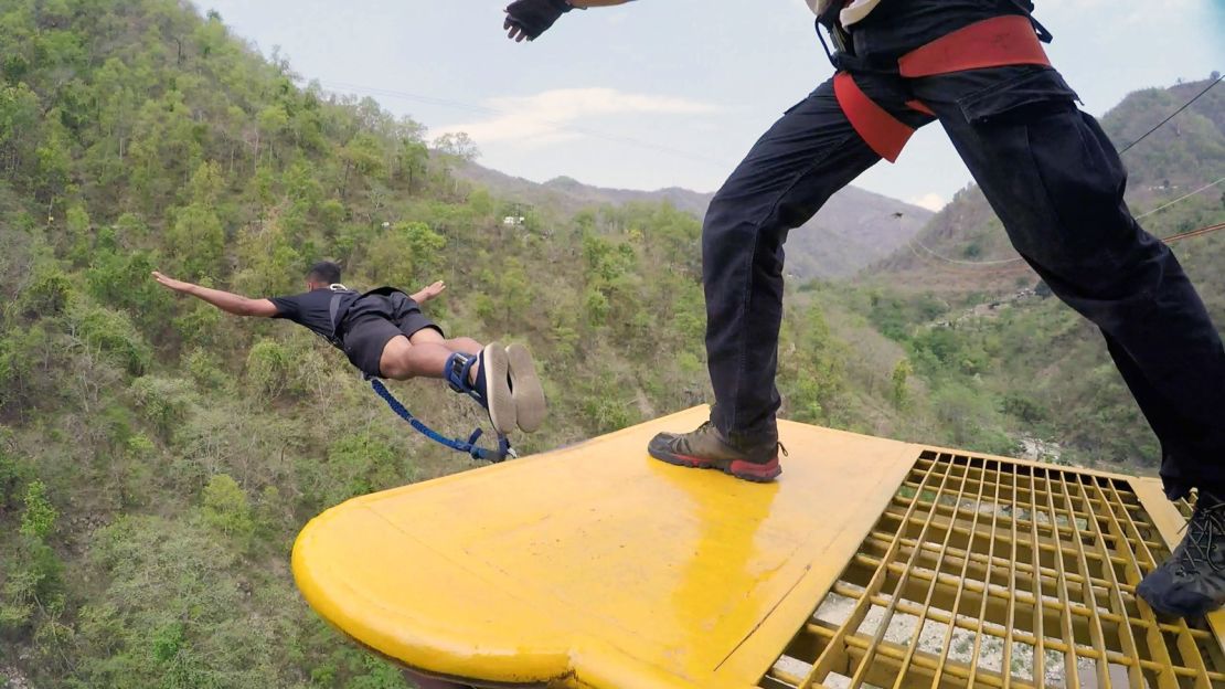 Mid-jump at Jumpin' Heights.