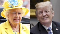LEFT: ASCOT, ENGLAND - JUNE 19:  Queen Elizabeth II arrives by carriage to Royal Ascot Day 1 at Ascot Racecourse on June 19, 2018 in Ascot, United Kingdom.  (Photo by Chris Jackson/Getty Images)

RIGHT: US President Donald Trump speaks during a working lunch in the Roosevelt Room of the White House, in Washington, DC, on June 21, 2018. (Photo by Olivier Douliery / AFP)        (Photo credit should read OLIVIER DOULIERY/AFP/Getty Images)