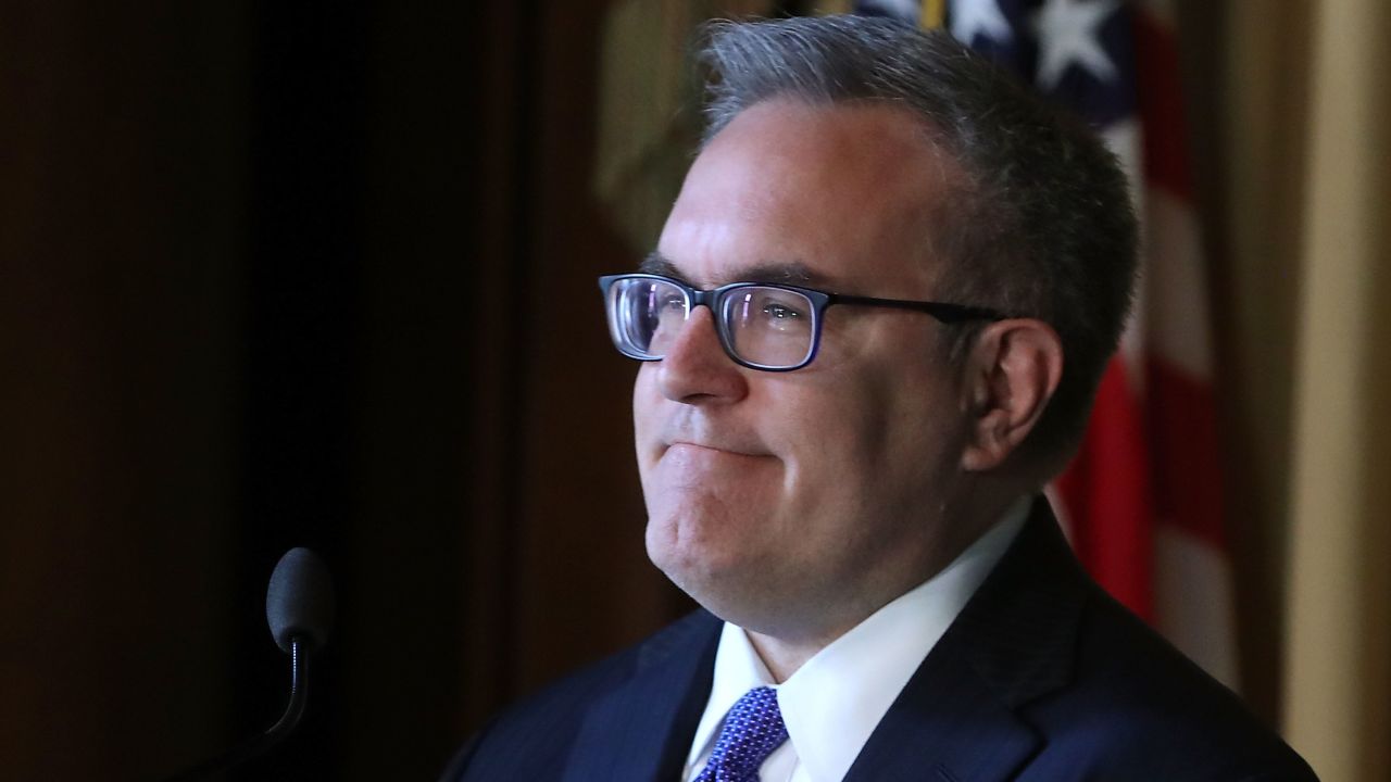 Acting EPA Administrator Andrew Wheeler speaks to staff at the Environmental Protection Agency headquarters on July 11, 2018 in Washington, DC. If confirmed by the U.S. Senate, Wheeler will replace Scott Pruitt who resigned last week. (Mark Wilson/Getty Images)