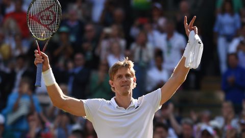 Kevin Anderson celebrates after beating Roger Federer.