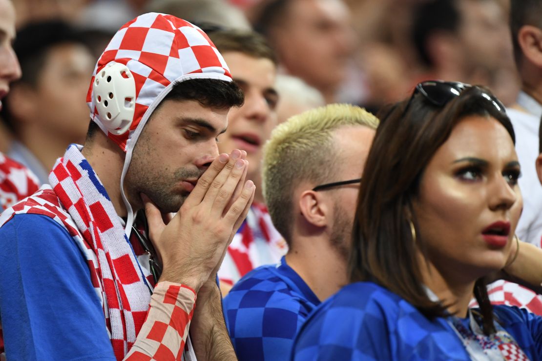 Croatia fans look concerned at the Luzhniki Stadium in Moscow.