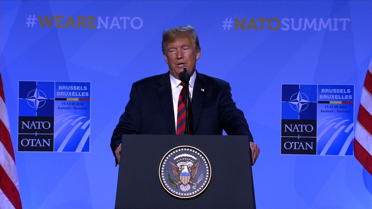 President Donald Trump at a news conference before departing the NATO Summit in Brussels, Belgium, Thursday, July 12, 2018.