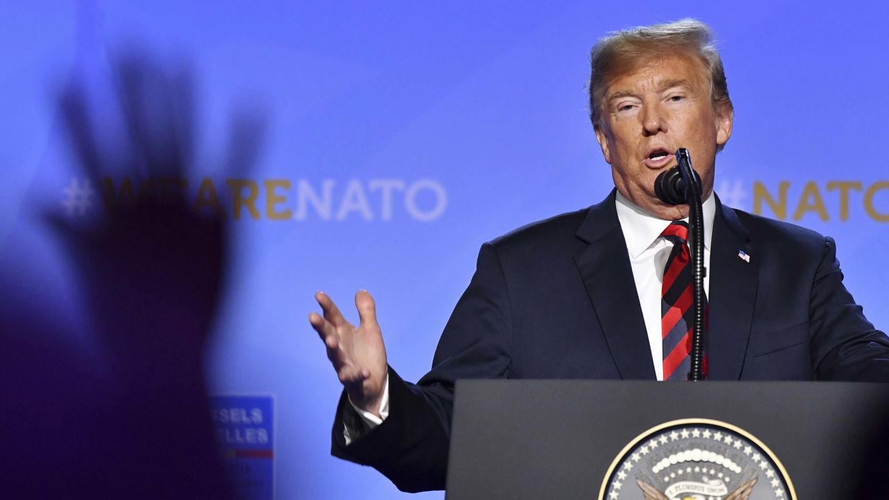 U.S. President Donald Trump speaks during a press conference after a summit of heads of state and government at NATO headquarters in Brussels, Belgium, Thursday, July 12, 2018. NATO leaders gather in Brussels for a two-day summit. (AP Photo/Geert Vanden Wijngaert)