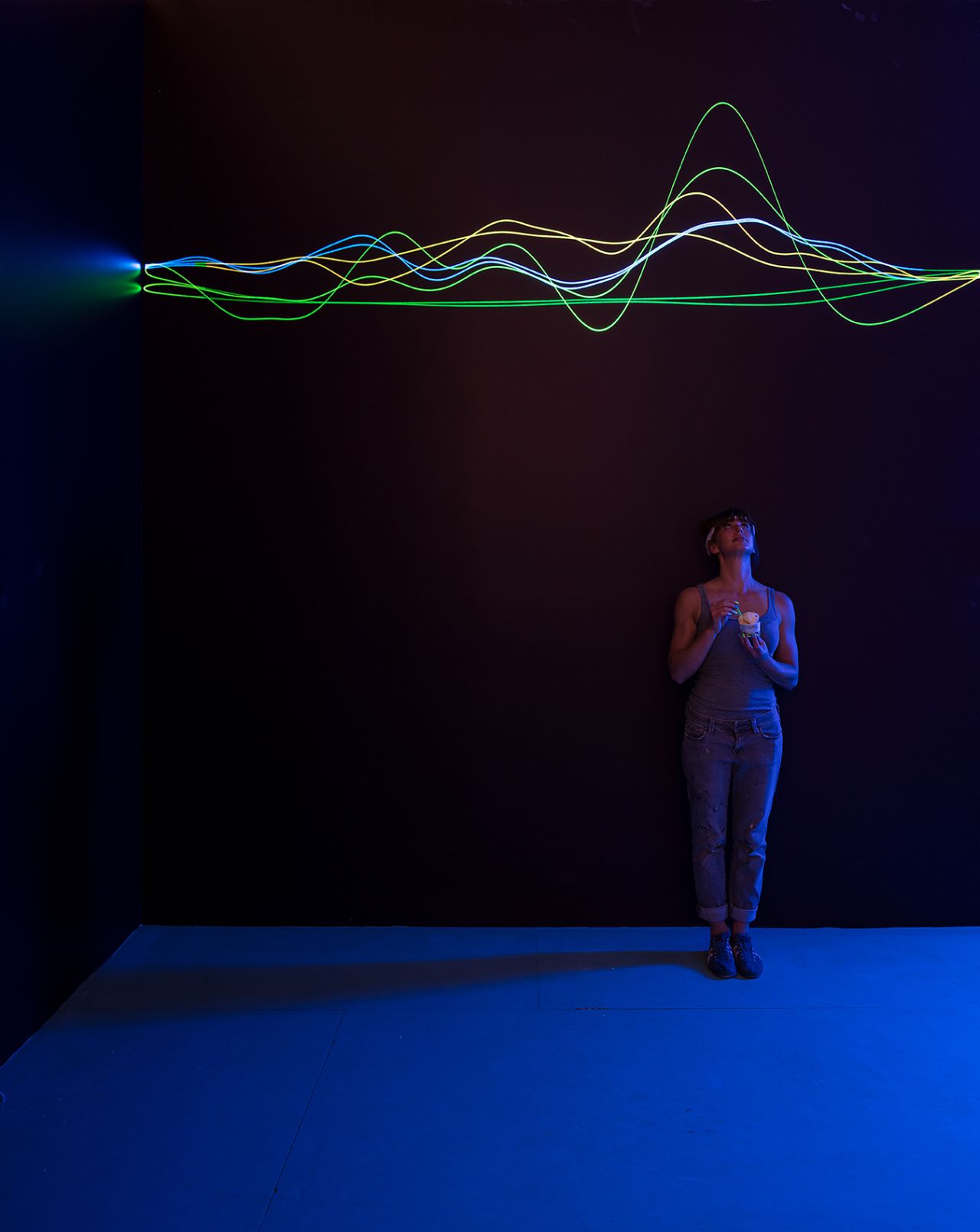 This device visualizes neurological responses to eating ice cream with colored lasers.
