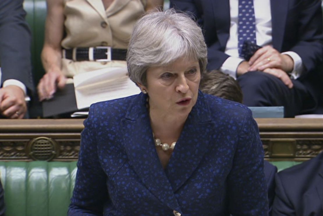 Britain's Prime Minister Theresa May adressing parliament in July 9th, the same day British Foreign Secretary Boris Johnson resigned. 