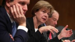 U.S. Sen. Tammy Baldwin (D-WI) (C) speaks during a hearing before the Military Construction, Veterans Affairs, and Related Agencies Subcommittee of the Senate Appropriations Committee November 15, 2017 on Capitol Hill in Washington, DC. The subcommittee held a hearing on "VA Efforts to Prevent and Combat Opioid Overmedication."  Alex Wong/Getty Images