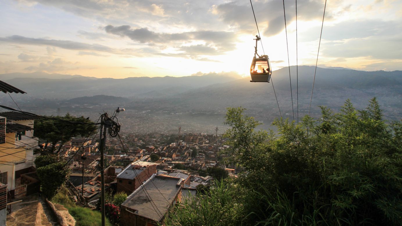 <strong>August in Medellín, Colombia:</strong> Get a stunning sunset view of this South American jewel from a cable car on the Metrocable.