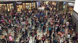 The lines for Mall of America's Build-A-Bear Workshop are closed after large crowds flooded locations on Thursday.