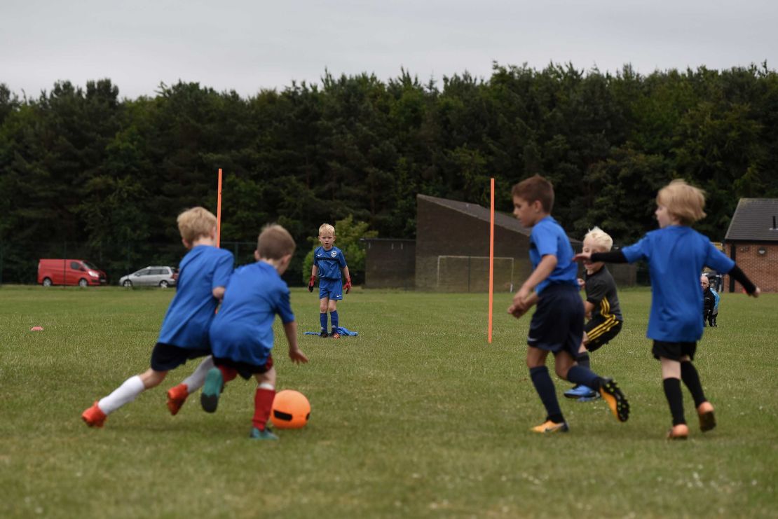 The Under-7's team practice at football training at AFC Washington in the northeast of England.