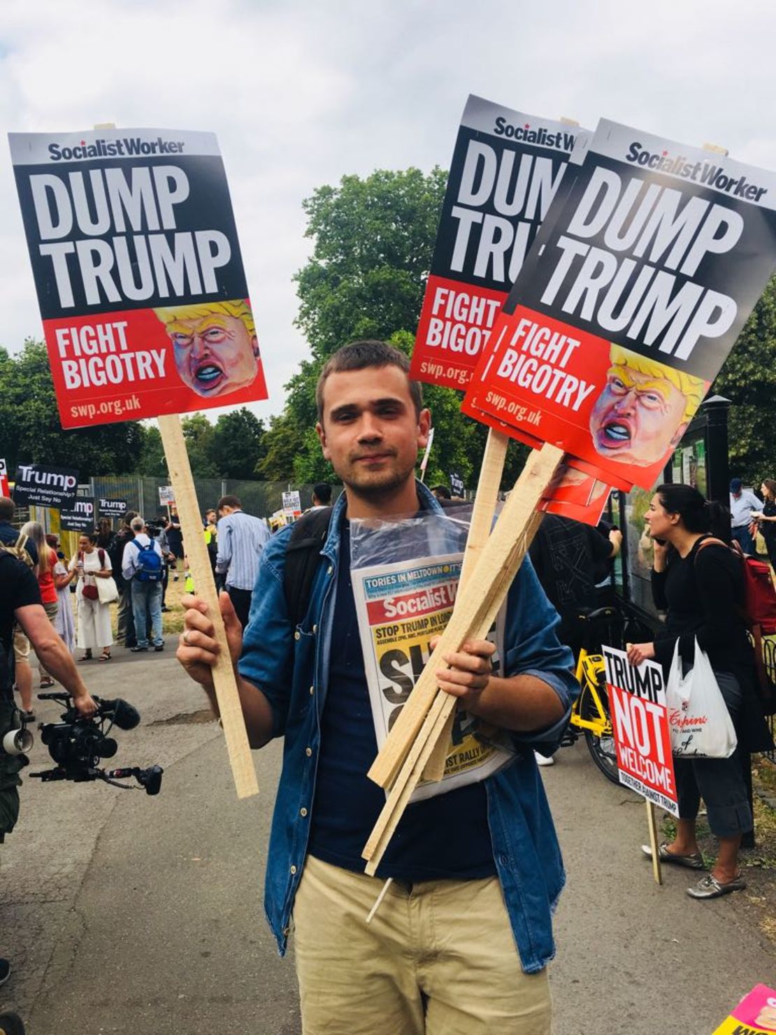 Lewis Nielson, 25, said that Trump "gives confidence to racists around the world," at a demonstration in Regent's Park on Thursday.
