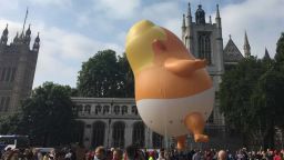 The Trump Baby Blimp is inflated during a practice test, at Bingfield Park in north London. (Photo by Kirsty O'Connor/PA Images via Getty Images)