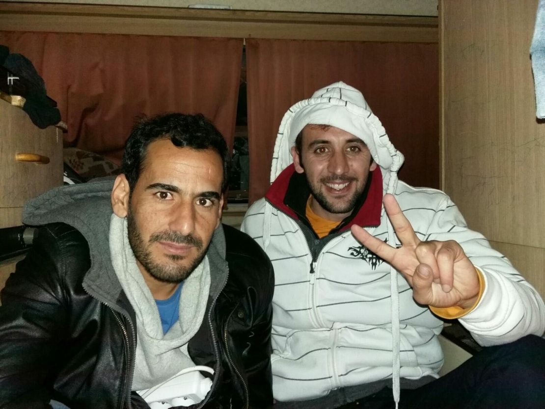 Adel and Majhor in their caravan in Calais, which they described as dirty and disgusting.