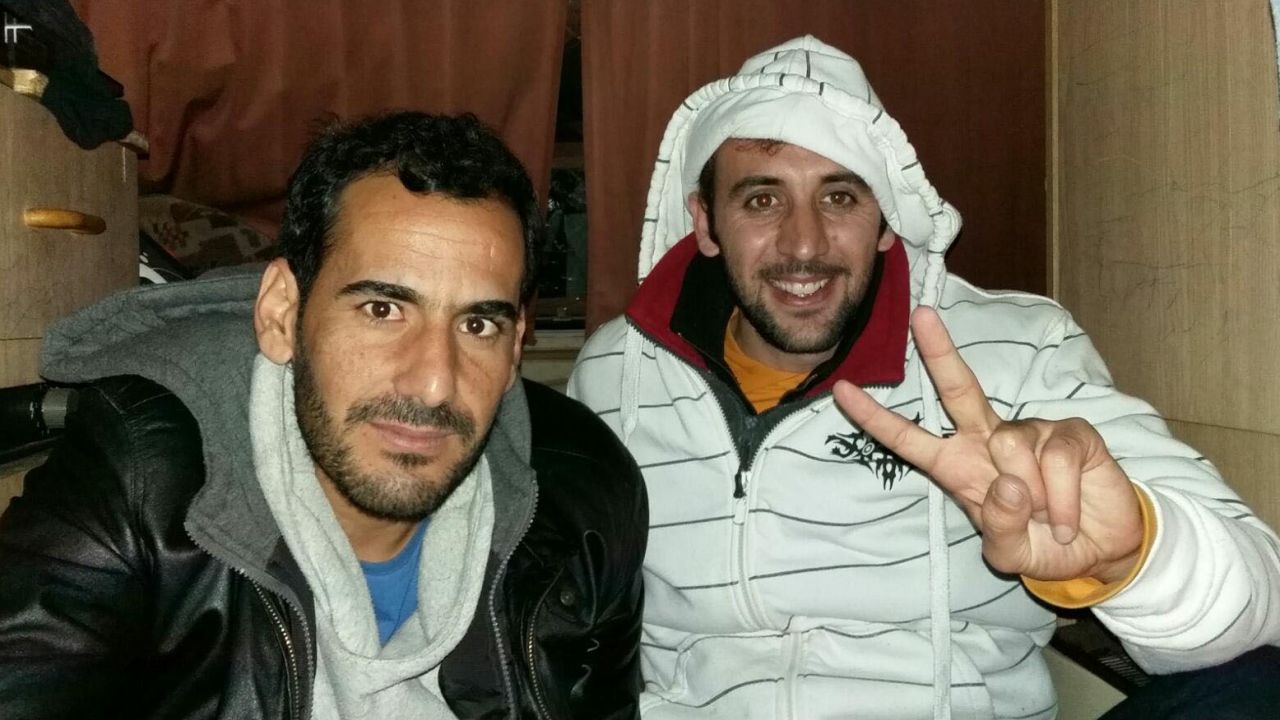 Adel and Majhor in their caravan in Calais, which they described as dirty and disgusting. 