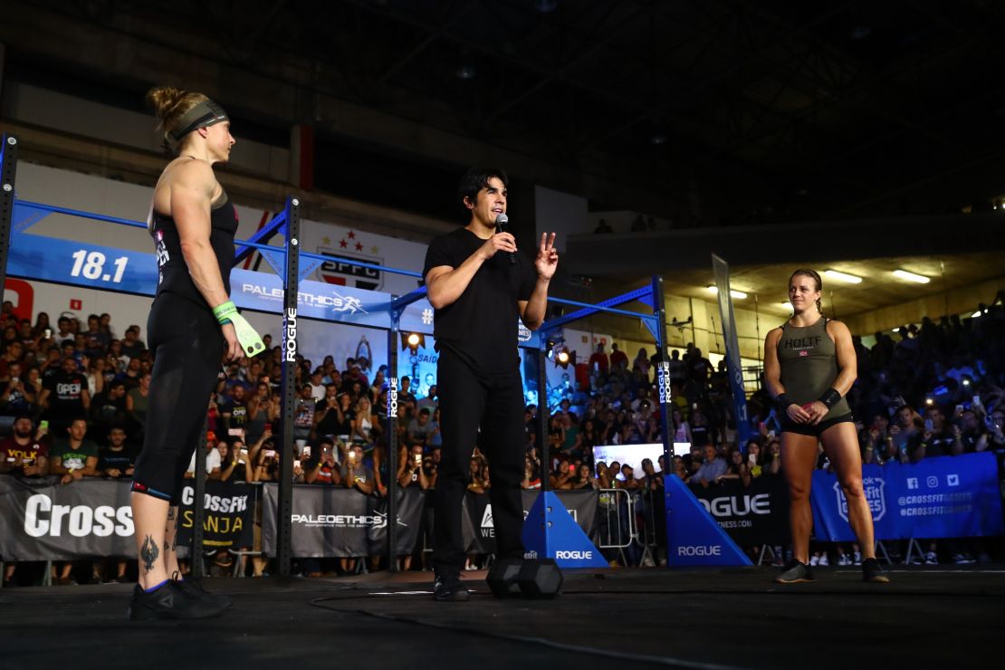 Castro addresses the crowd during the CrossFit Open.