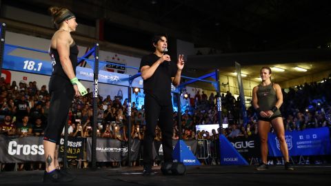 Castro addresses the crowd during the CrossFit Open.