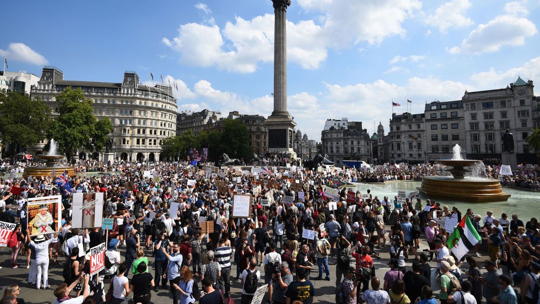 Demonstrators gather in Trafalgar Square during the 2018 protests.