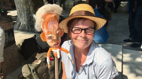 Artist Annie Jeffs made a Trump puppet for Friday's protests.