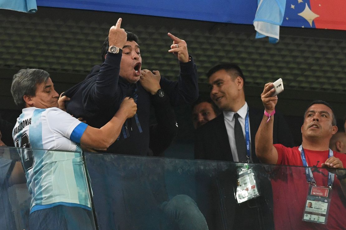 Diego Maradona worried viewers with a crazed appearance at the World Cup.
