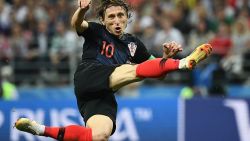 TOPSHOT - Croatia's midfielder Luka Modric attempts a shot during the Russia 2018 World Cup semi-final football match between Croatia and England at the Luzhniki Stadium in Moscow on July 11, 2018. (Photo by FRANCK FIFE / AFP) / RESTRICTED TO EDITORIAL USE - NO MOBILE PUSH ALERTS/DOWNLOADS        (Photo credit should read FRANCK FIFE/AFP/Getty Images)