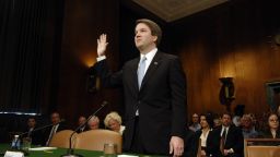 UNITED STATES - MAY 09:  Brett Kavanaugh is sowrn-in at a Senate Judiciary Committee hearing on his nomination to be U. S. Circuit Judge for the Ninth Circuit.  (Photo By Chris Maddaloni/Roll Call/Getty Images)