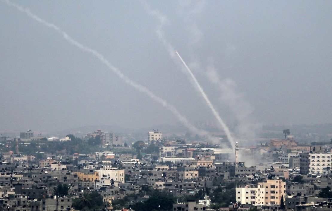 Palestinian rockets are fired Saturday from Gaza City toward Israel.