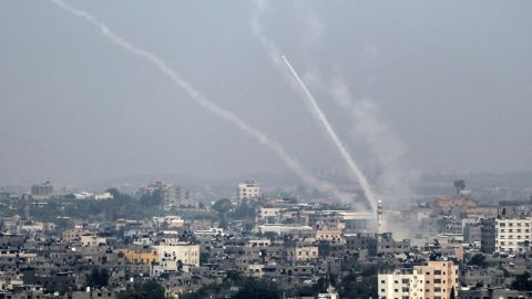 Palestinian rockets are fired Saturday from Gaza City toward Israel.